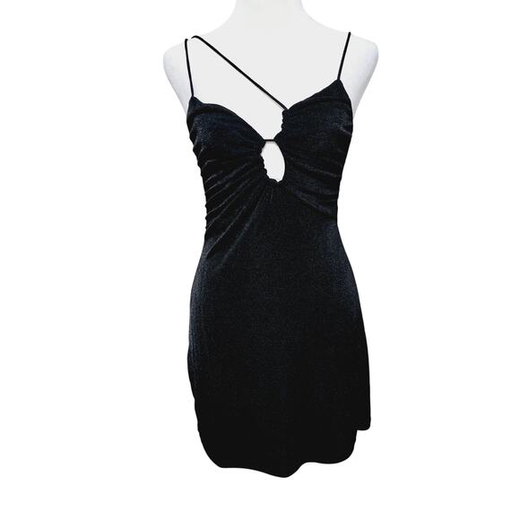 Juniper Blu Y2K Black Mini Dress Size S Spaghetti Strap Keyhole Party Club - Picture 1 of 8
